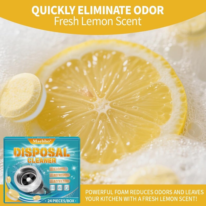 Maebho Garbage Disposal Cleaner and Deodorizer Tablets 24-Pack,Septic Safe Sink and Drain Foaming Clean Tablets,Quickly Eliminates Odors,Powerful Foaming Action,Lemon Scent – 1-Year Supply - Image 5